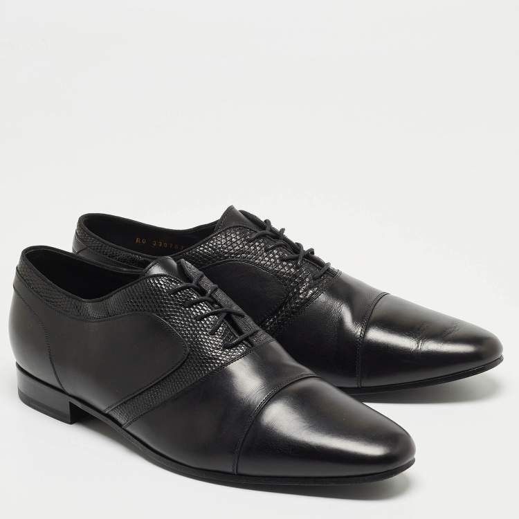Pre Owned Saint Laurent Black Leather and Embossed Lizard Lace Up Oxfords Size 44