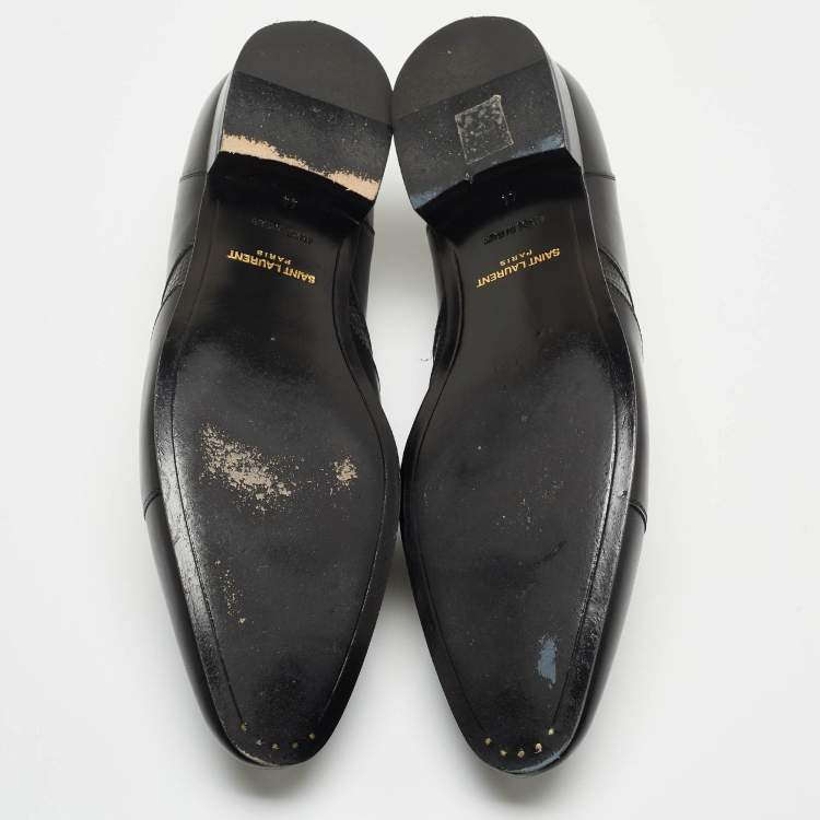 Pre Owned Saint Laurent Black Leather and Embossed Lizard Lace Up Oxfords Size 44