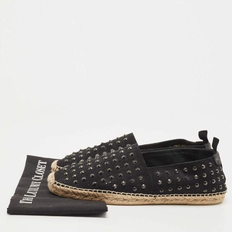 Pre Owned Saint Laurent Black Canvas Embellished Espadrilles Size 43.5 