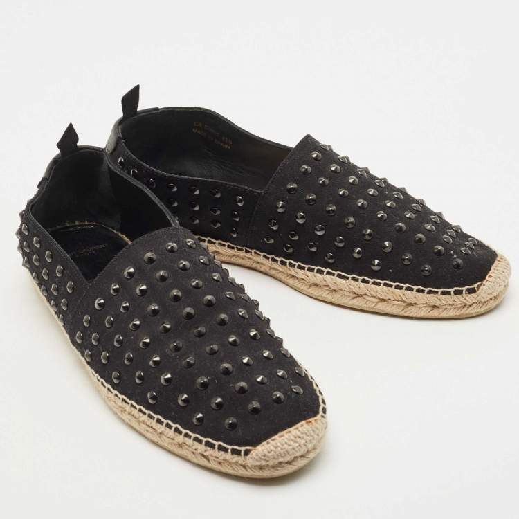 Pre Owned Saint Laurent Black Canvas Embellished Espadrilles Size 43.5 