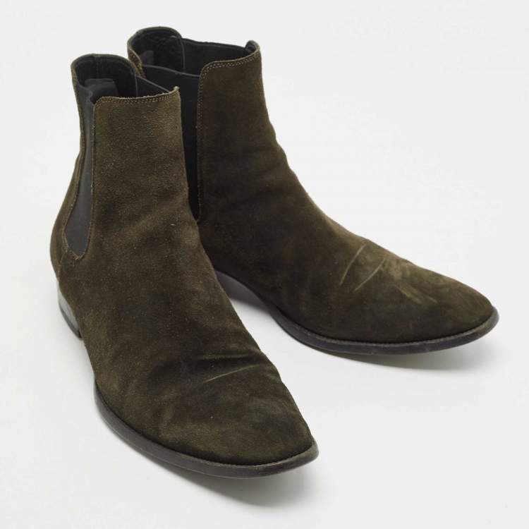 Pre Owned Saint Laurent Dark Green Suede Chelsea Boots Size 43