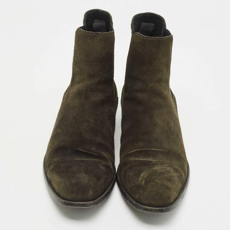 Pre Owned Saint Laurent Dark Green Suede Chelsea Boots Size 43