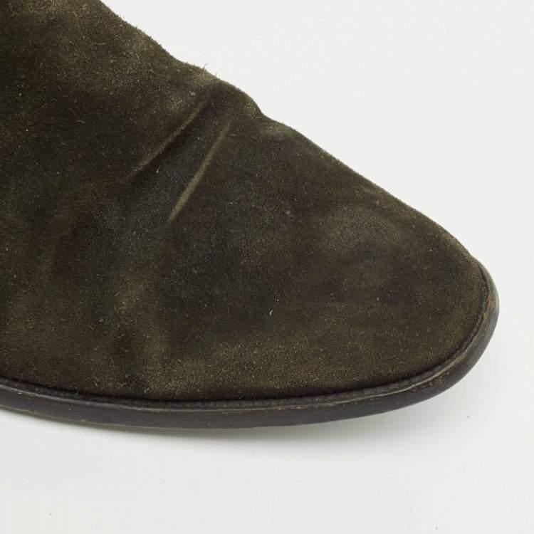 Pre Owned Saint Laurent Dark Green Suede Chelsea Boots Size 43