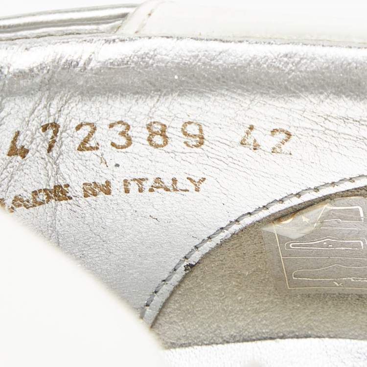 Pre Owned Saint Laurent Silver Leather Low Top Sneakers Size 42