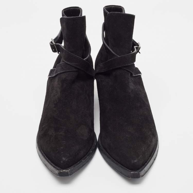 Pre Owned Saint Laurent Black Suede Ankle Boots Size 43.5