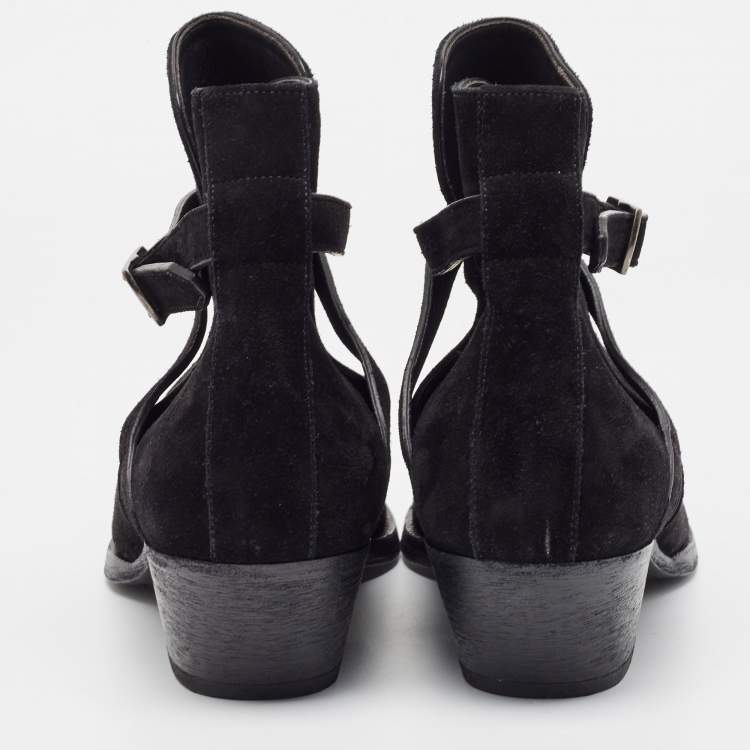 Pre Owned Saint Laurent Black Suede Ankle Boots Size 43.5