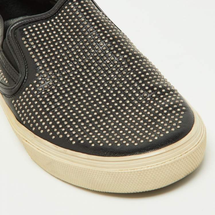 Pre Owned Saint Laurent Black Studded Leather Slip On Sneakers Size 44