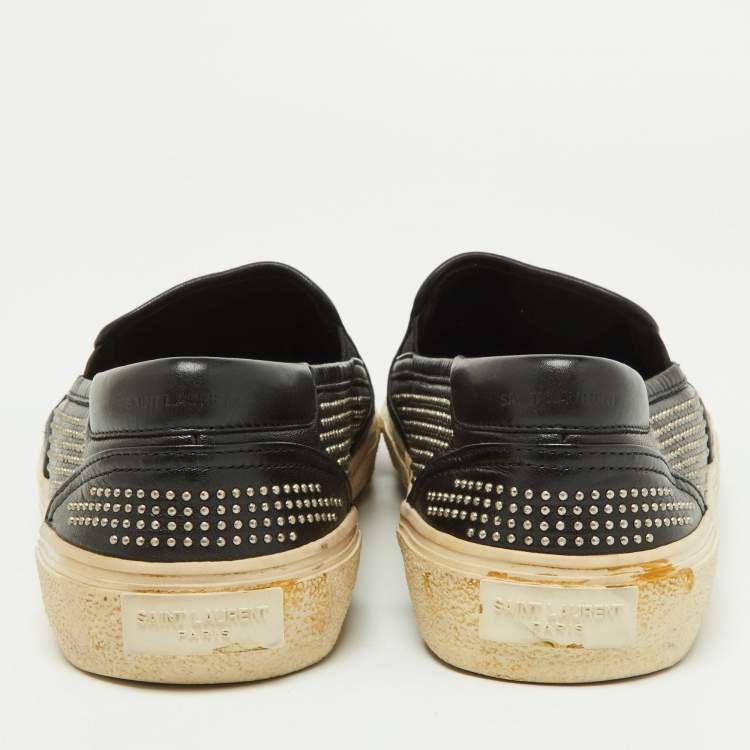 Pre Owned Saint Laurent Black Studded Leather Slip On Sneakers Size 44