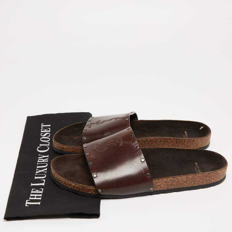 Pre Owned Saint Laurent Brown Leather Joan Slides Size 43