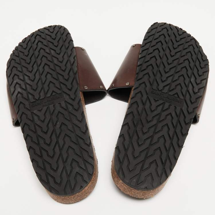 Pre Owned Saint Laurent Brown Leather Joan Slides Size 43