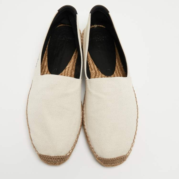 Pre Owned Saint Laurent Cream Canvas Logo Embroidered Espadrille Flats Size 43