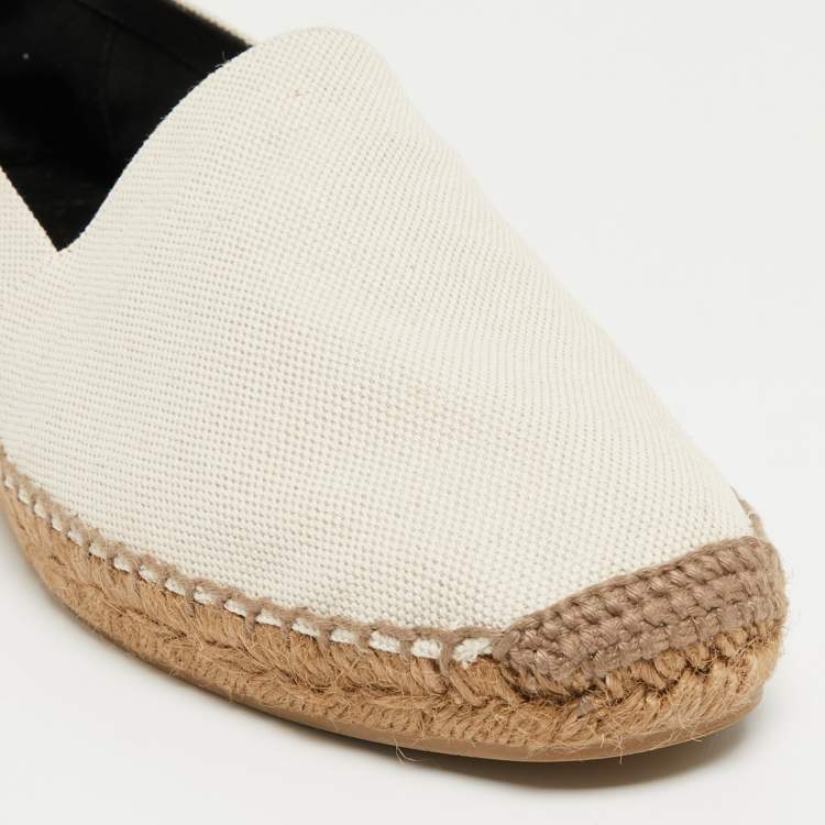 Pre Owned Saint Laurent Cream Canvas Logo Embroidered Espadrille Flats Size 43