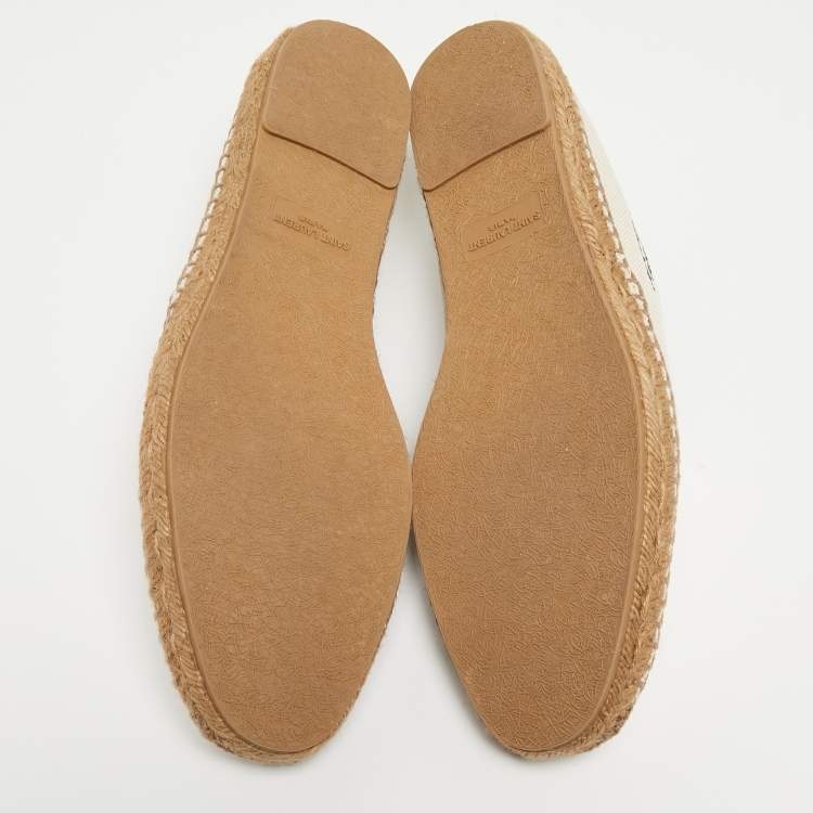 Pre Owned Saint Laurent Cream Canvas Logo Embroidered Espadrille Flats Size 43
