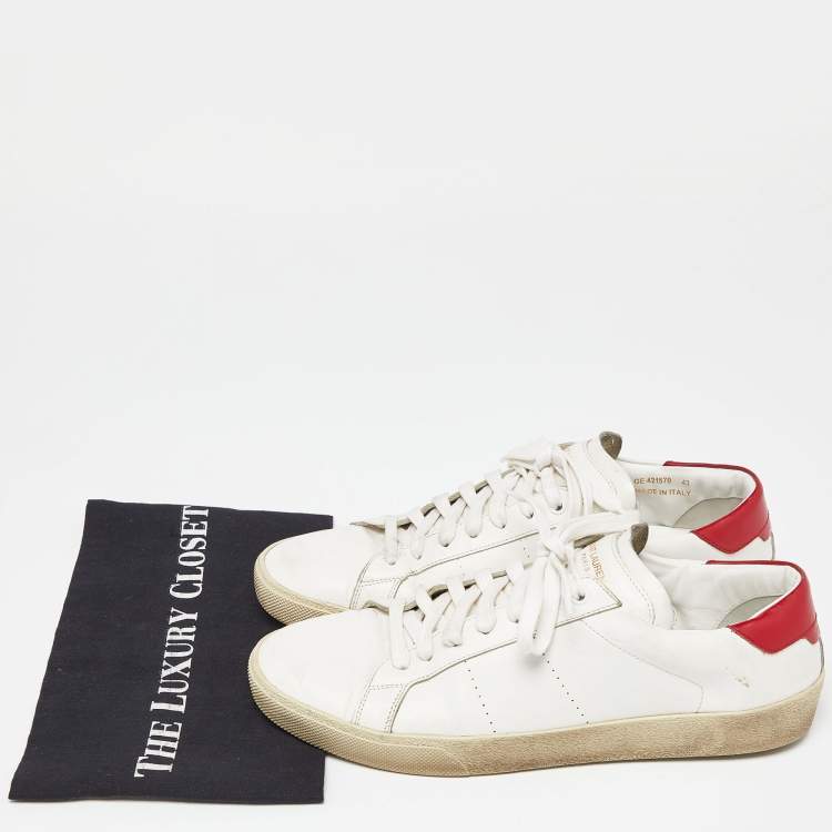 Pre Owned Saint Laurent White Leather Lace Up Sneakers Size 43