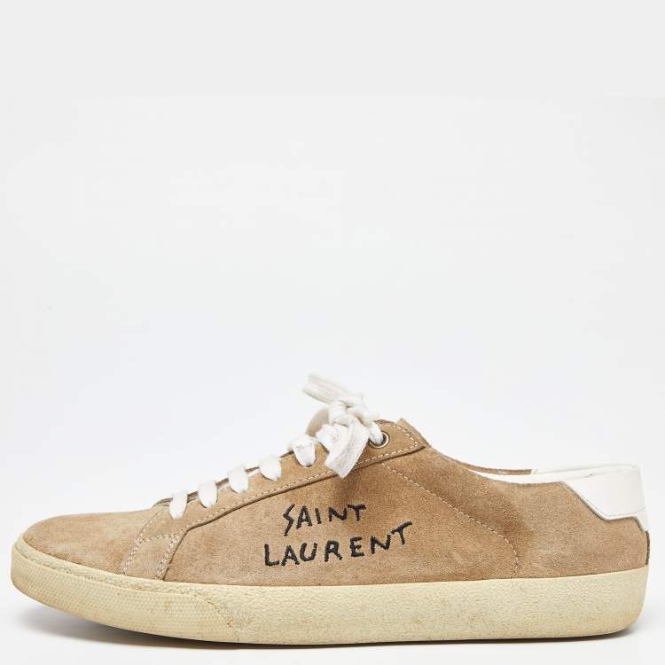 Pre Owned Saint Laurent Brown Suede Court Classic Logo Sneakers Size 39