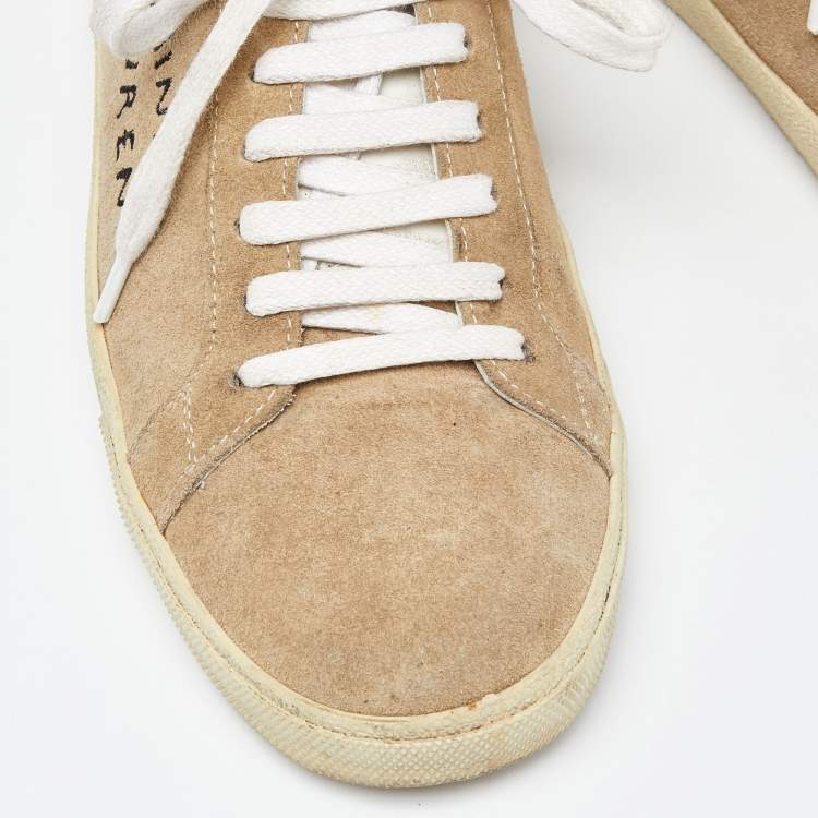 Pre Owned Saint Laurent Brown Suede Court Classic Logo Sneakers Size 39