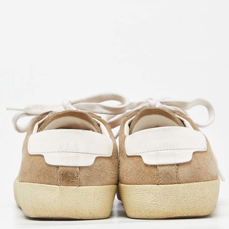 Pre Owned Saint Laurent Brown Suede Court Classic Logo Sneakers Size 39