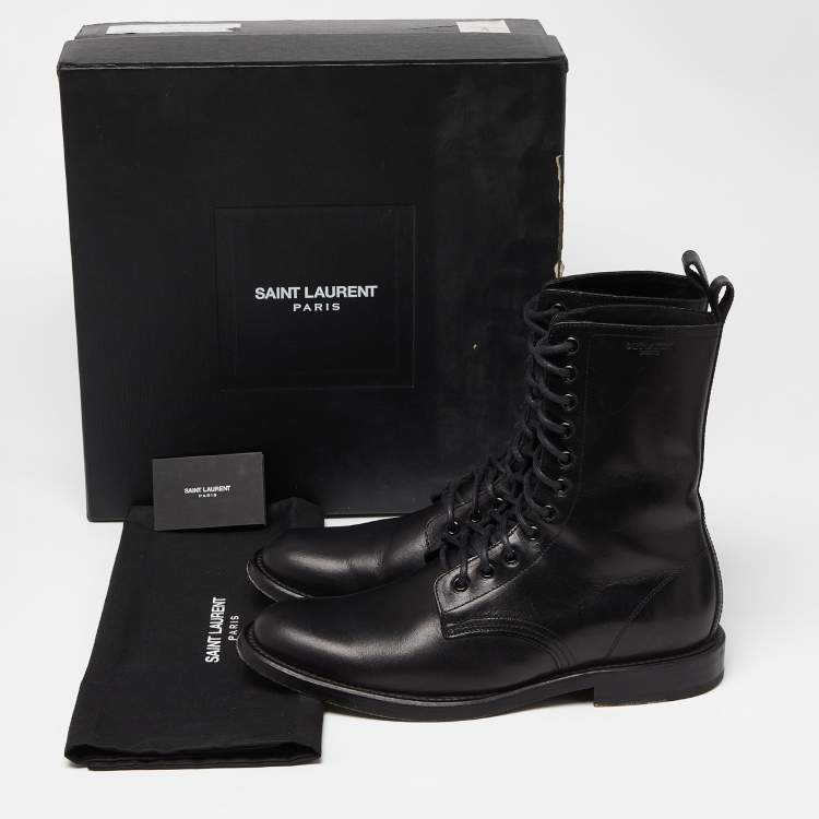 Pre Owned Saint Laurent Black Leather Rangers Combat Boots Size 45