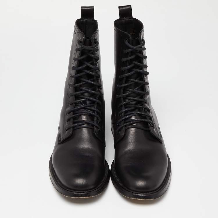 Pre Owned Saint Laurent Black Leather Rangers Combat Boots Size 45