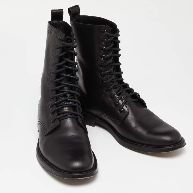 Pre Owned Saint Laurent Black Leather Rangers Combat Boots Size 45