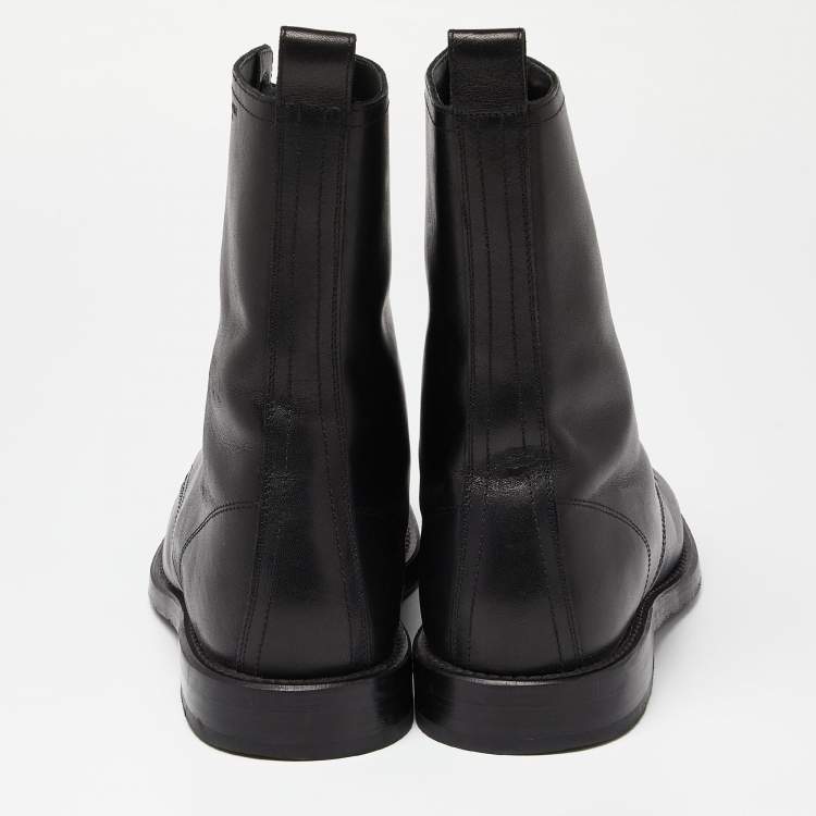 Pre Owned Saint Laurent Black Leather Rangers Combat Boots Size 45