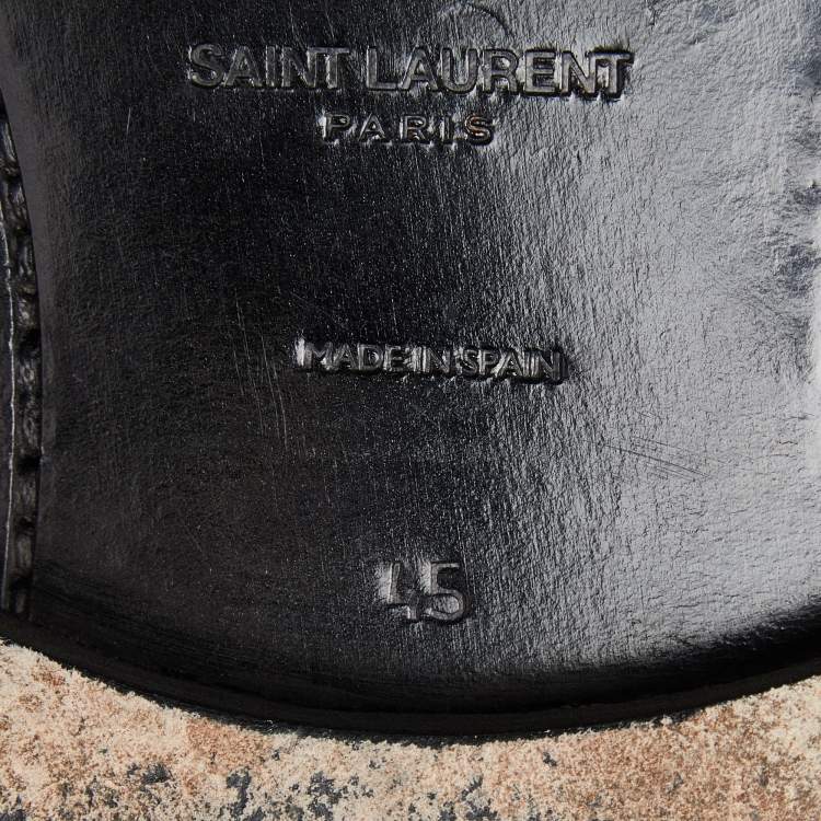 Pre Owned Saint Laurent Black Leather Rangers Combat Boots Size 45