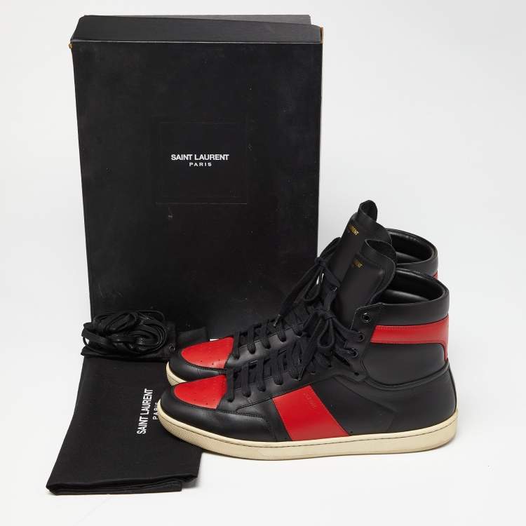 Pre Owned Saint Laurent Black/Red Leather SL-10H High Top Sneakers Size 45