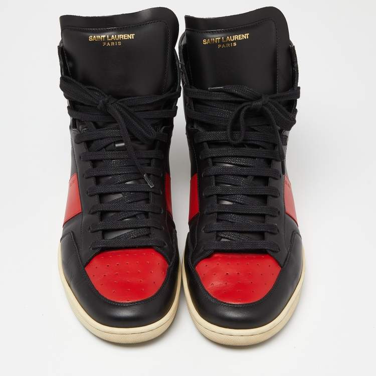 Pre Owned Saint Laurent Black/Red Leather SL-10H High Top Sneakers Size 45