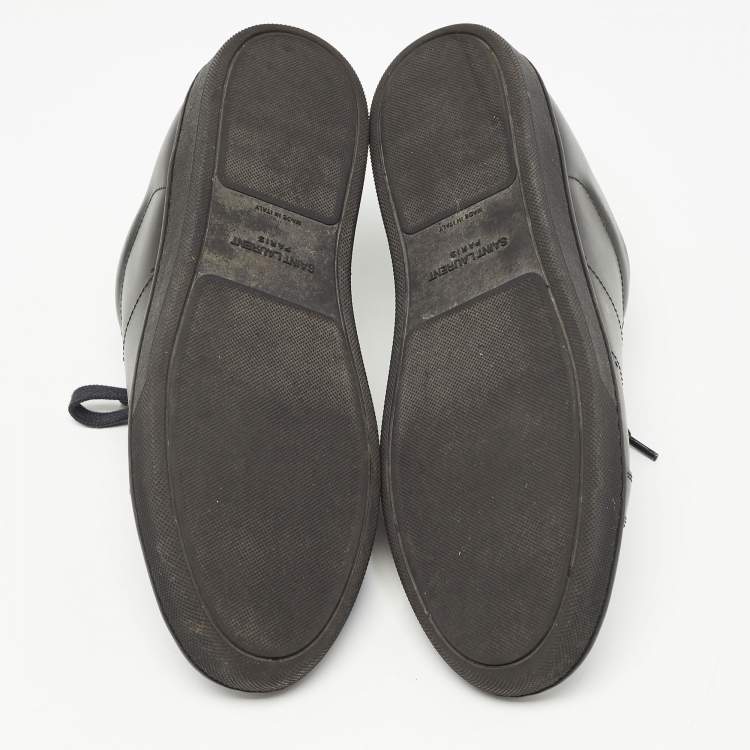Pre Owned Saint Laurent Paris Black Leather Court Classic Lips Low Top Sneakers Size 40.5