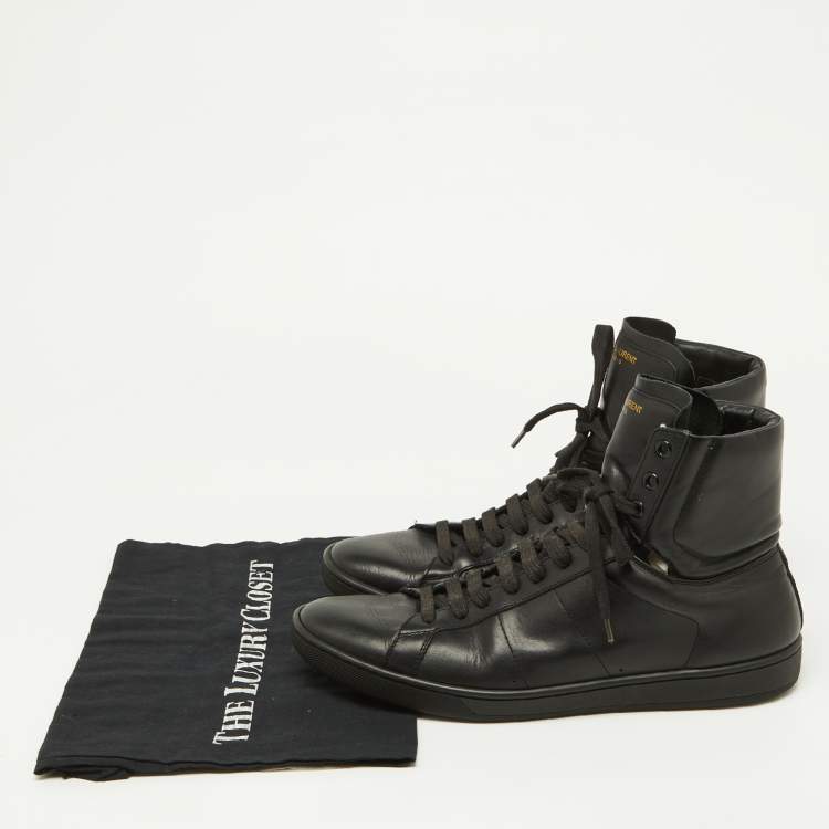 Pre Owned Saint Laurent Black Leather Court Classic Sl/01h High Top Sneakers Size 42.5