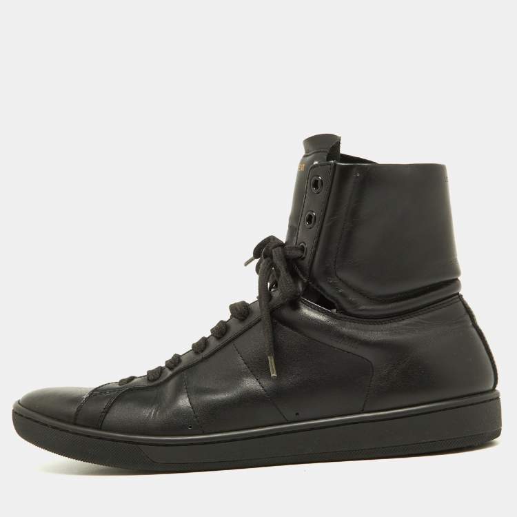 Pre Owned Saint Laurent Black Leather Court Classic Sl/01h High Top Sneakers Size 42.5