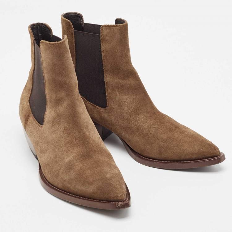 Pre Owned Saint Laurent Brown Suede Theo Chelsea Boots Size 40