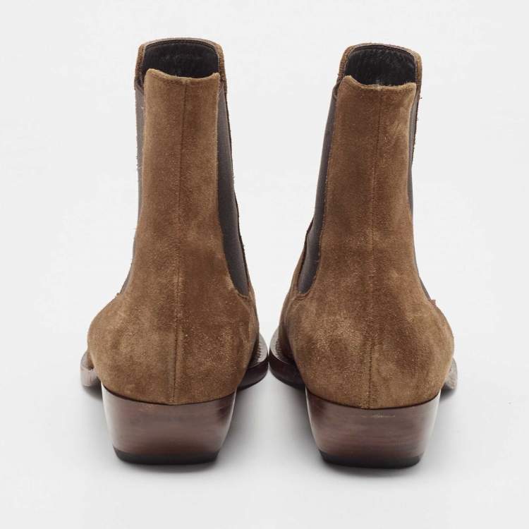 Pre Owned Saint Laurent Brown Suede Theo Chelsea Boots Size 40