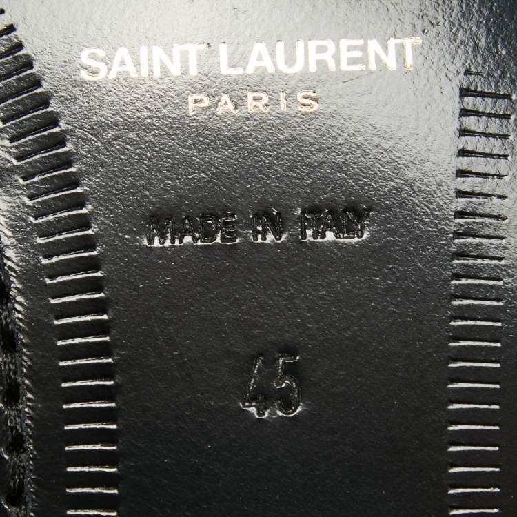 Pre Owned Saint Laurent Paris Black/White Coated Canvas Penny Slip On Loafers Size 45