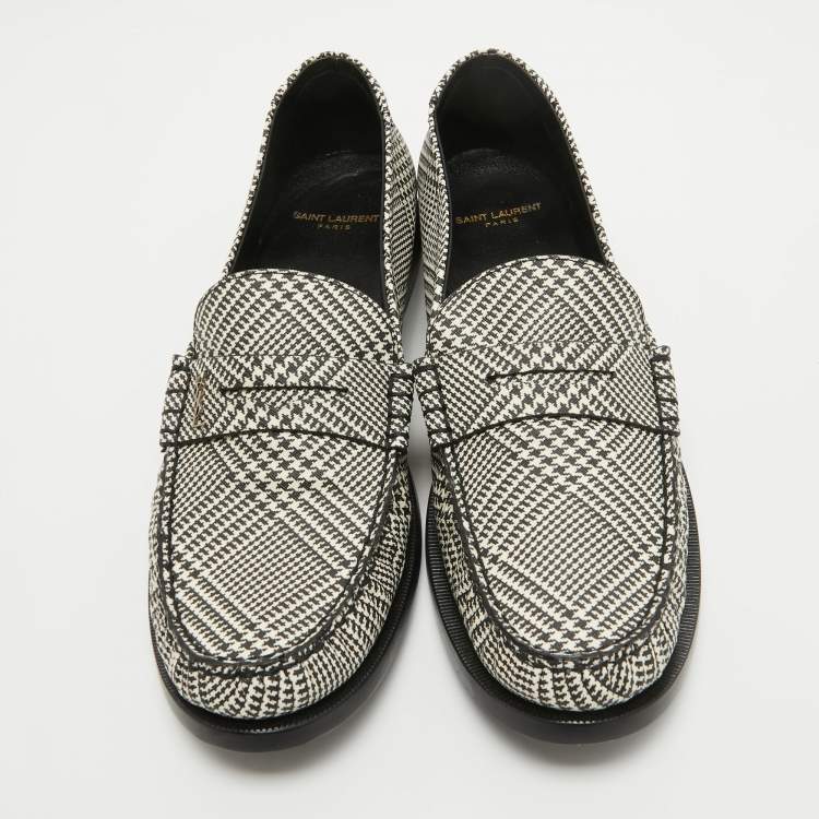Pre Owned Saint Laurent Paris Black/White Coated Canvas Penny Slip On Loafers Size 45