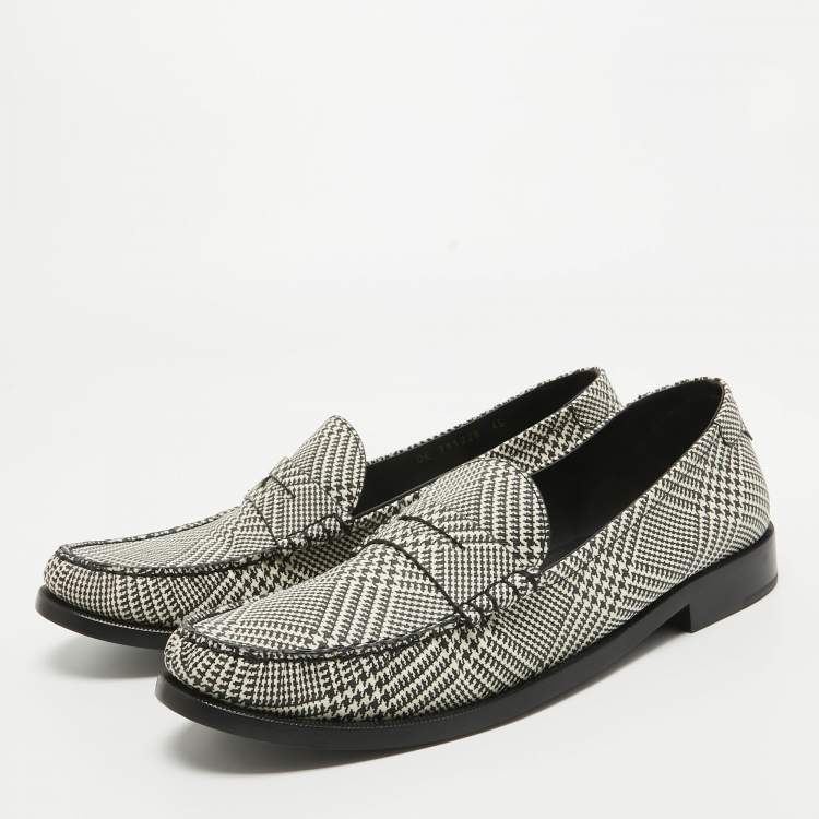 Pre Owned Saint Laurent Paris Black/White Coated Canvas Penny Slip On Loafers Size 45