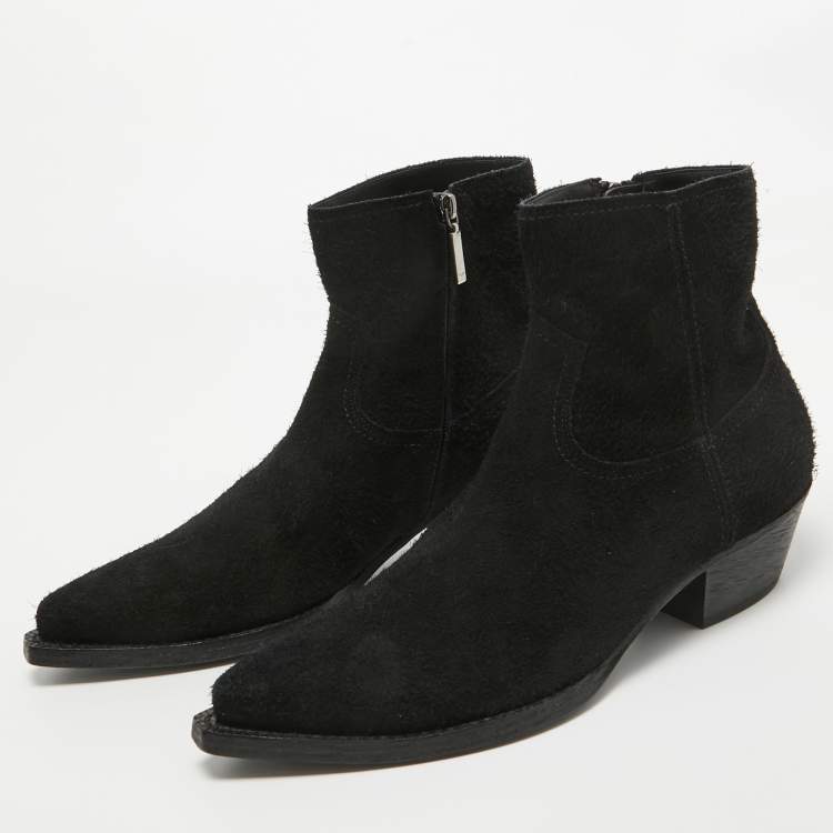 Pre Owned Saint Laurent Black Leather Pointed Toe Boots Size 43