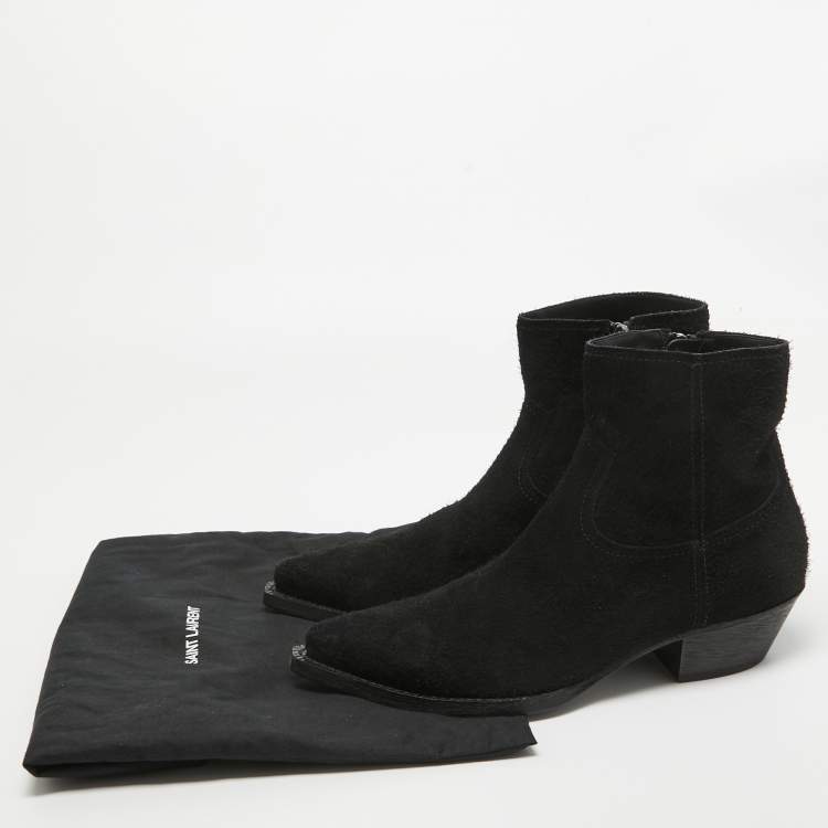 Pre Owned Saint Laurent Black Leather Pointed Toe Boots Size 43