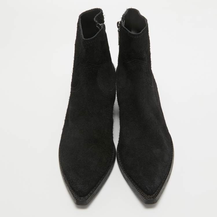 Pre Owned Saint Laurent Black Leather Pointed Toe Boots Size 43