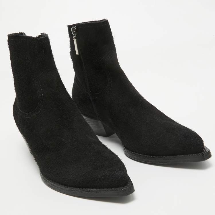 Pre Owned Saint Laurent Black Leather Pointed Toe Boots Size 43