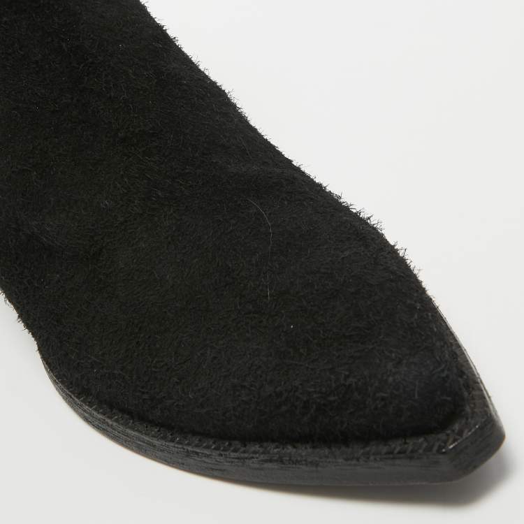 Pre Owned Saint Laurent Black Leather Pointed Toe Boots Size 43