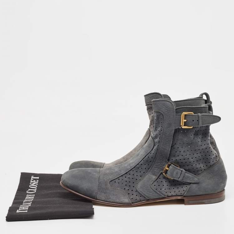 Pre Owned Saint Laurent Grey Suede Blake Jodhpur Ankle Boots Size 45