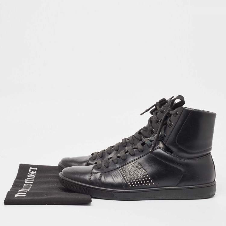 Pre Owned Yves Saint Laurent Black Leather Studded High Top Sneakers Size 42