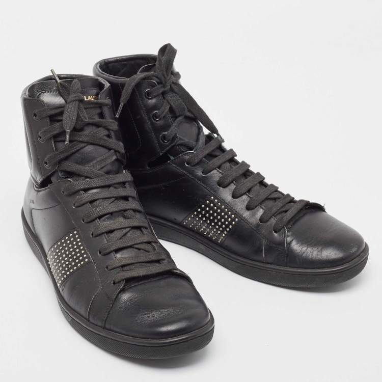 Pre Owned Yves Saint Laurent Black Leather Studded High Top Sneakers Size 42