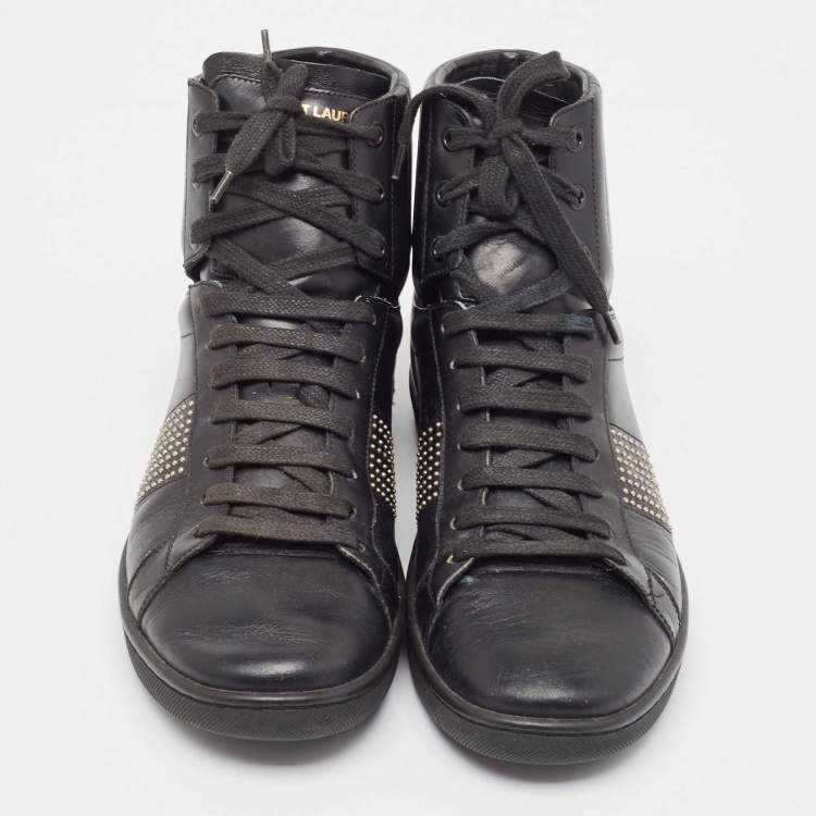 Pre Owned Yves Saint Laurent Black Leather Studded High Top Sneakers Size 42