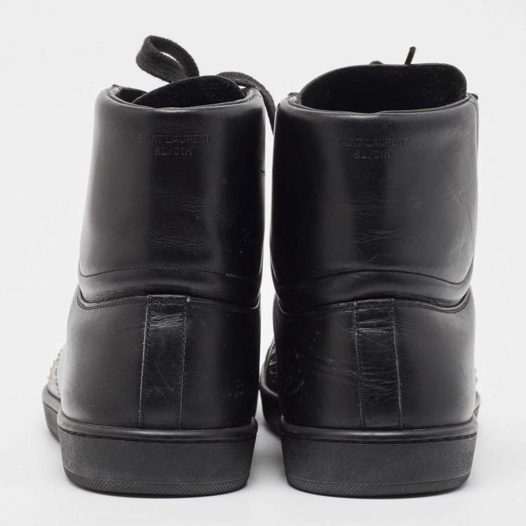 Pre Owned Yves Saint Laurent Black Leather Studded High Top Sneakers Size 42