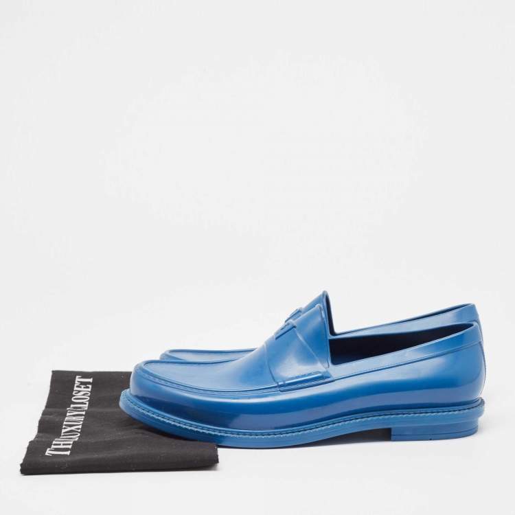 Pre Owned Saint Laurent Blue Rubber Penny Loafer Size 42