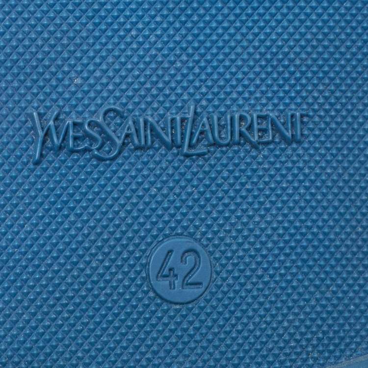 Pre Owned Saint Laurent Blue Rubber Penny Loafer Size 42
