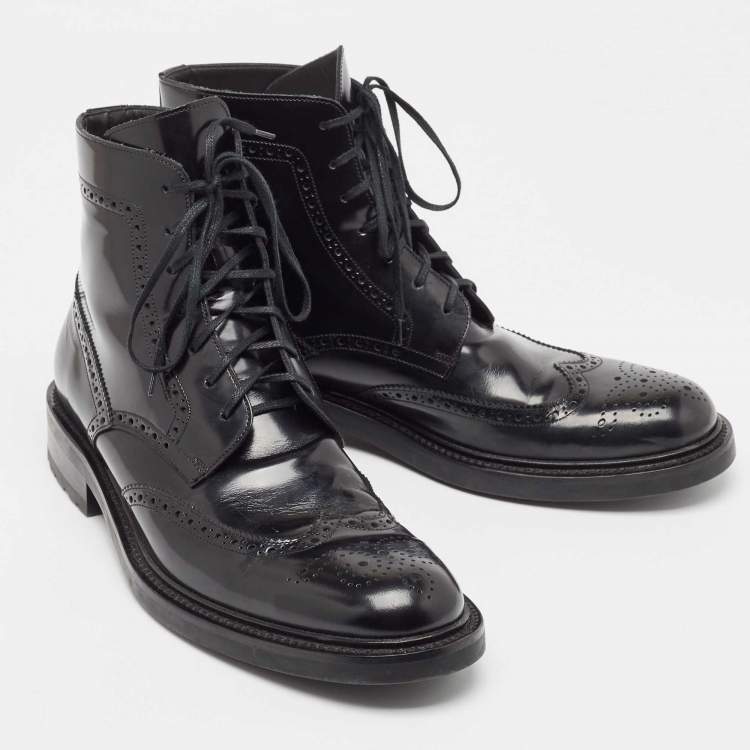 Pre Owned Saint Laurent Black Brogue Leather Ankle Boots Size 44