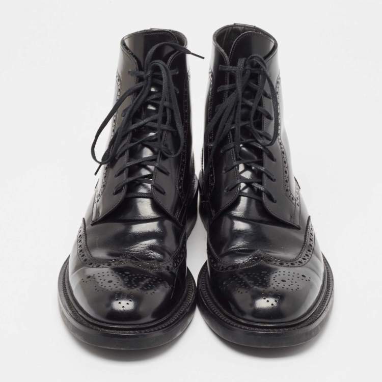Pre Owned Saint Laurent Black Brogue Leather Ankle Boots Size 44